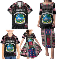 Personalized Liberia Roots Family Matching Puletasi and Hawaiian Shirt African Map in Fingerprint and Tribal Colors