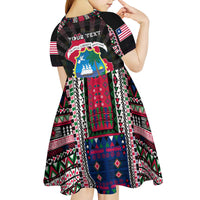 Personalized Liberia Roots Kid Short Sleeve Dress African Map in Fingerprint and Tribal Colors