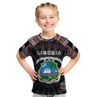 Personalized Liberia Roots Kid T Shirt African Map in Fingerprint and Tribal Colors