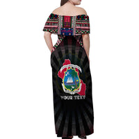 Personalized Liberia Roots Off Shoulder Maxi Dress African Map in Fingerprint and Tribal Colors