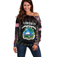 Personalized Liberia Roots Off Shoulder Sweater African Map in Fingerprint and Tribal Colors