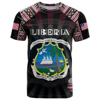 Personalized Liberia Roots T Shirt African Map in Fingerprint and Tribal Colors