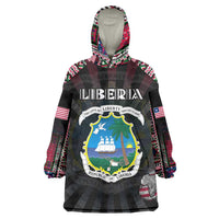 Personalized Liberia Roots Wearable Blanket Hoodie African Map in Fingerprint and Tribal Colors