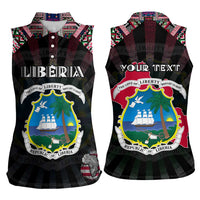 Personalized Liberia Roots Women Sleeveless Polo Shirt African Map in Fingerprint and Tribal Colors