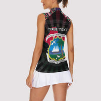Personalized Liberia Roots Women Sleeveless Polo Shirt African Map in Fingerprint and Tribal Colors