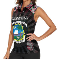 Personalized Liberia Roots Women Sleeveless Polo Shirt African Map in Fingerprint and Tribal Colors