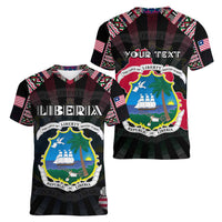 Personalized Liberia Roots Women V-Neck T-Shirt African Map in Fingerprint and Tribal Colors