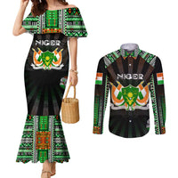 Personalized Niger Roots Couples Matching Mermaid Dress and Long Sleeve Button Shirt African Map in Fingerprint and Tribal Colors