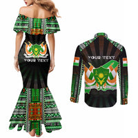 Personalized Niger Roots Couples Matching Mermaid Dress and Long Sleeve Button Shirt African Map in Fingerprint and Tribal Colors