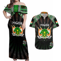 Personalized Niger Roots Couples Matching Off Shoulder Maxi Dress and Hawaiian Shirt African Map in Fingerprint and Tribal Colors