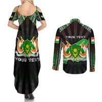 Personalized Niger Roots Couples Matching Summer Maxi Dress and Long Sleeve Button Shirt African Map in Fingerprint and Tribal Colors
