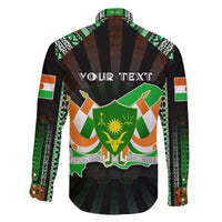 Personalized Niger Roots Family Matching Off The Shoulder Long Sleeve Dress and Hawaiian Shirt African Map in Fingerprint and Tribal Colors