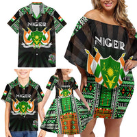 Personalized Niger Roots Family Matching Off Shoulder Short Dress and Hawaiian Shirt African Map in Fingerprint and Tribal Colors