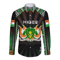 Personalized Niger Roots Long Sleeve Button Shirt African Map in Fingerprint and Tribal Colors