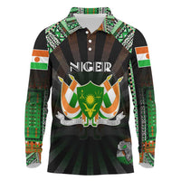 Personalized Niger Roots Long Sleeve Polo Shirt African Map in Fingerprint and Tribal Colors
