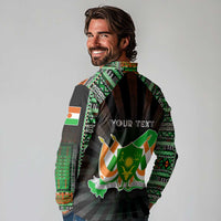 Personalized Niger Roots Long Sleeve Polo Shirt African Map in Fingerprint and Tribal Colors