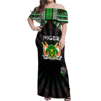 Personalized Niger Roots Off Shoulder Maxi Dress African Map in Fingerprint and Tribal Colors
