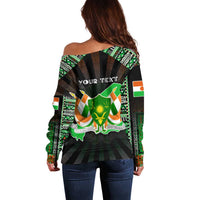Personalized Niger Roots Off Shoulder Sweater African Map in Fingerprint and Tribal Colors