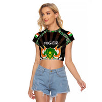 Personalized Niger Roots Raglan Cropped T Shirt African Map in Fingerprint and Tribal Colors