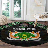 Niger Roots Round Carpet African Map in Fingerprint and Tribal Colors