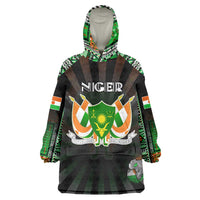 Personalized Niger Roots Wearable Blanket Hoodie African Map in Fingerprint and Tribal Colors