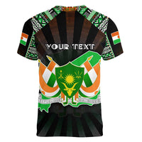 Personalized Niger Roots Women V-Neck T-Shirt African Map in Fingerprint and Tribal Colors