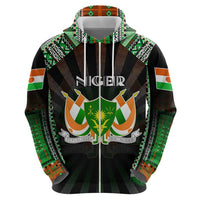 Personalized Niger Roots Zip Hoodie African Map in Fingerprint and Tribal Colors