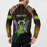 Personalized Sao Tome and Principe Roots Button Sweatshirt African Map in Fingerprint and Tribal Colors