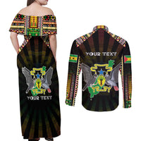 Personalized Sao Tome and Principe Roots Couples Matching Off Shoulder Maxi Dress and Long Sleeve Button Shirt African Map in Fingerprint and Tribal Colors