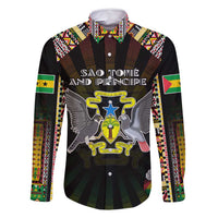 Personalized Sao Tome and Principe Roots Family Matching Long Sleeve Bodycon Dress and Hawaiian Shirt African Map in Fingerprint and Tribal Colors