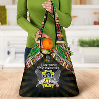 Sao Tome and Principe Roots Grocery Bag African Map in Fingerprint and Tribal Colors