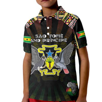 Personalized Sao Tome and Principe Roots Kid Polo Shirt African Map in Fingerprint and Tribal Colors