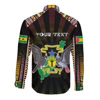 Personalized Sao Tome and Principe Roots Long Sleeve Button Shirt African Map in Fingerprint and Tribal Colors