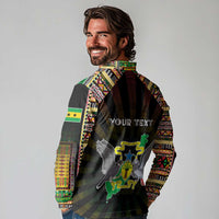 Personalized Sao Tome and Principe Roots Long Sleeve Polo Shirt African Map in Fingerprint and Tribal Colors