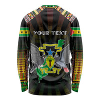 Personalized Sao Tome and Principe Roots Long Sleeve Shirt African Map in Fingerprint and Tribal Colors
