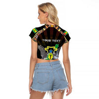 Personalized Sao Tome and Principe Roots Raglan Cropped T Shirt African Map in Fingerprint and Tribal Colors