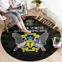 Sao Tome and Principe Roots Round Carpet African Map in Fingerprint and Tribal Colors