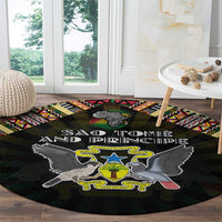 Sao Tome and Principe Roots Round Carpet African Map in Fingerprint and Tribal Colors