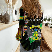 Personalized Sao Tome and Principe Roots Women Casual Shirt African Map in Fingerprint and Tribal Colors