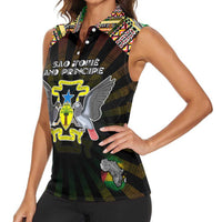 Personalized Sao Tome and Principe Roots Women Sleeveless Polo Shirt African Map in Fingerprint and Tribal Colors
