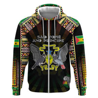 Personalized Sao Tome and Principe Roots Zip Hoodie African Map in Fingerprint and Tribal Colors