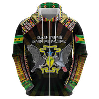 Personalized Sao Tome and Principe Roots Zip Hoodie African Map in Fingerprint and Tribal Colors