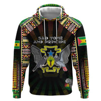 Personalized Sao Tome and Principe Roots Zip Hoodie African Map in Fingerprint and Tribal Colors
