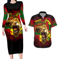 Unapologetically Black and Proud Couples Matching Long Sleeve Bodycon Dress and Hawaiian Shirt Africa Map with Lion - Wonder Print Shop