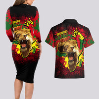 Unapologetically Black and Proud Couples Matching Long Sleeve Bodycon Dress and Hawaiian Shirt Africa Map with Lion - Wonder Print Shop