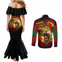 unapologetically-black-and-proud-couples-matching-mermaid-dress-and-long-sleeve-button-shirts-africa-map-with-lion