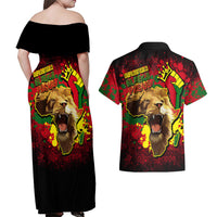 Unapologetically Black and Proud Couples Matching Off Shoulder Maxi Dress and Hawaiian Shirt Africa Map with Lion - Wonder Print Shop