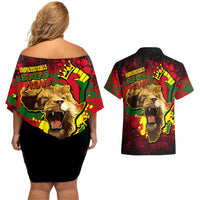 Unapologetically Black and Proud Couples Matching Off Shoulder Short Dress and Hawaiian Shirt Africa Map with Lion - Wonder Print Shop