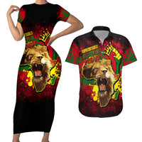 Unapologetically Black and Proud Couples Matching Short Sleeve Bodycon Dress and Hawaiian Shirt Africa Map with Lion - Wonder Print Shop
