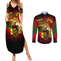 Unapologetically Black and Proud Couples Matching Summer Maxi Dress and Long Sleeve Button Shirts Africa Map with Lion - Wonder Print Shop